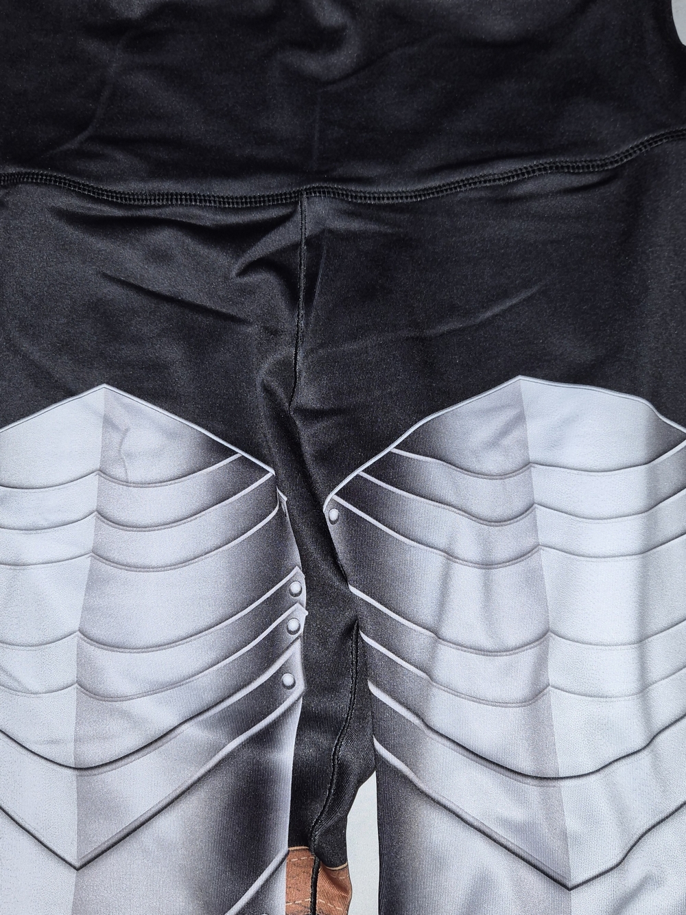 Women's Black Leggings with Silver Armor Print